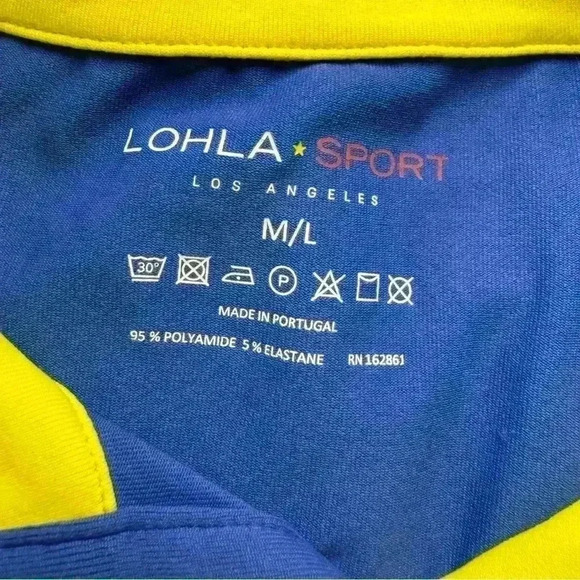 NWOT Lohla Sport Women’s Size M/L Golf Short Sleeve Blue & Yellow Snap Closure - Picture 6 of 7